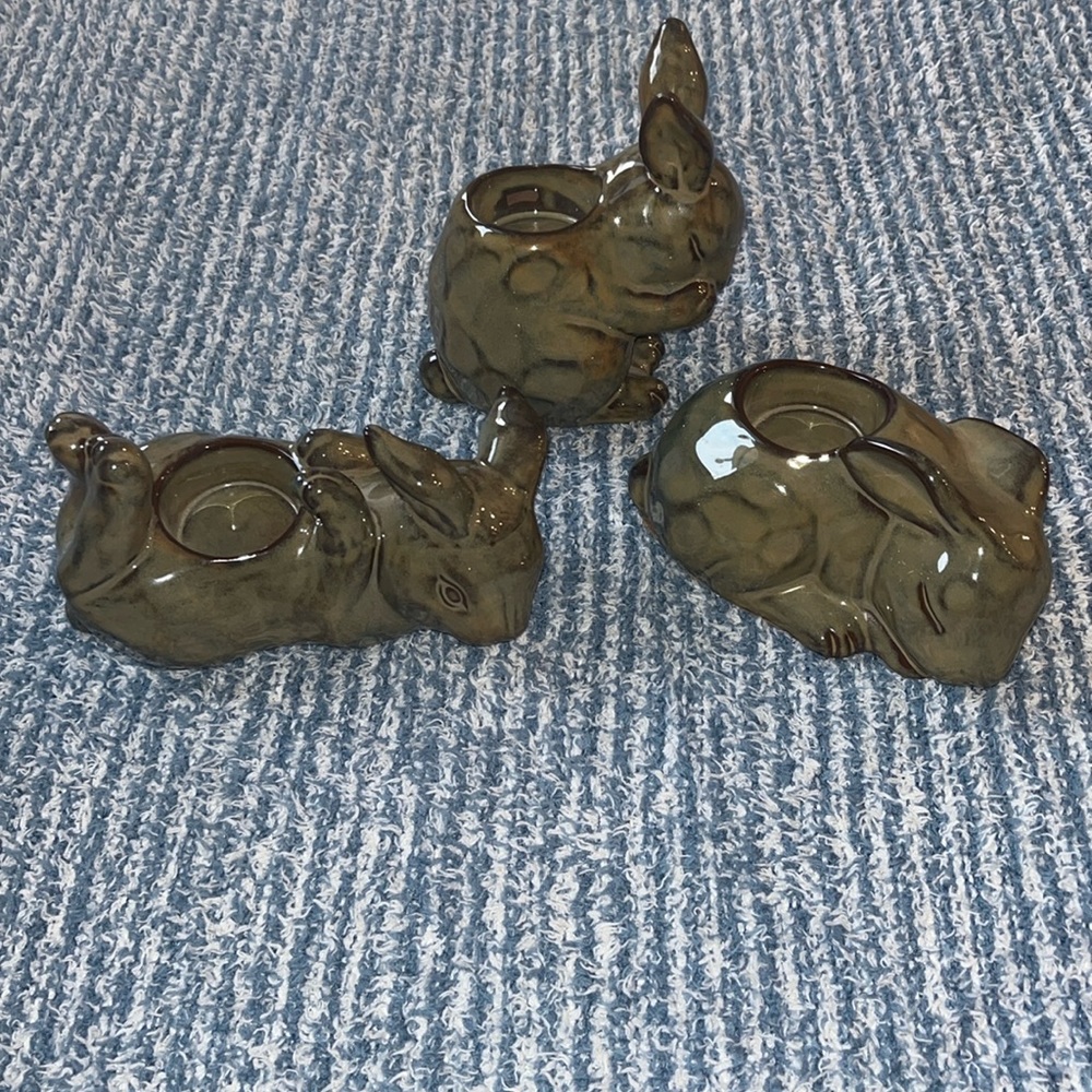 Partylite tea light playful rabbit bunny holders (3) new